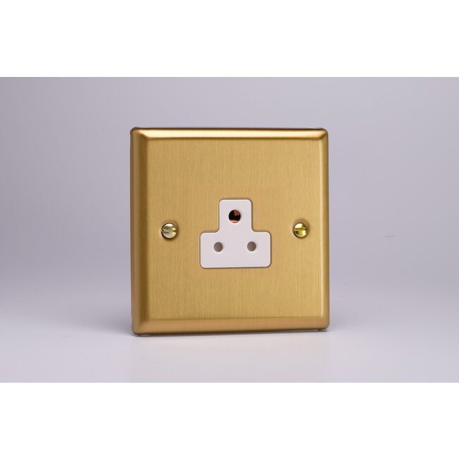 Varilight Classic 1-Gang 2A Round Pin Socket White Brushed Brass White Insert