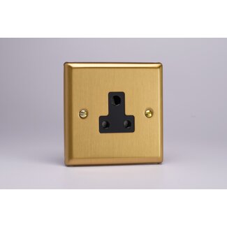 Varilight Classic 1-Gang 5A Round Pin Socket  Black Brushed Brass Black Insert