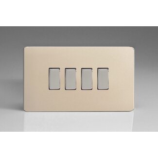 Varilight Screwless 4-Gang 10A 1- or 2-Way Rocker Switch (Twin Plate) Decorative Satin Chrome Rockers