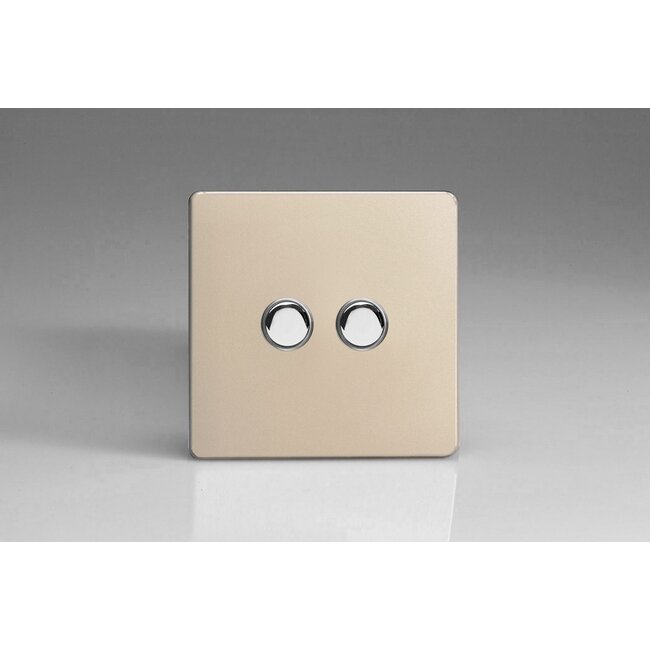 Varilight Screwless 2-Gang 6A 1-Way Push-to-Make Momentary Switch Decorative Satin Chrome Buttons
