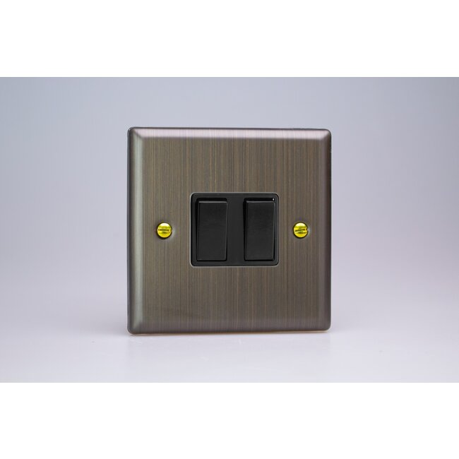 Varilight Urban 2-Gang 10A 1- or 2-Way Rocker Switch Black Antique Brass Black