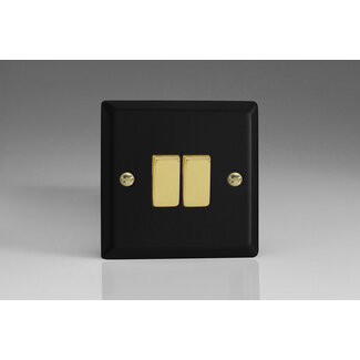 Varilight Vogue 2-Gang 10A 1- or 2-Way Rocker Switch with Metal Rockers Decorative Matt Black Polished Brass