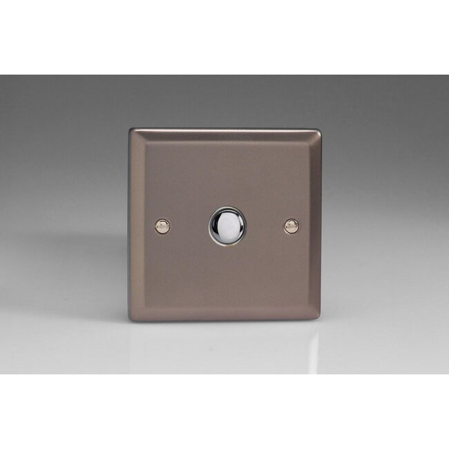 Varilight Classic 1-Gang 6A 1- or 2-Way Push-On/Off Impulse Switch Decorative Pewter Chrome Button