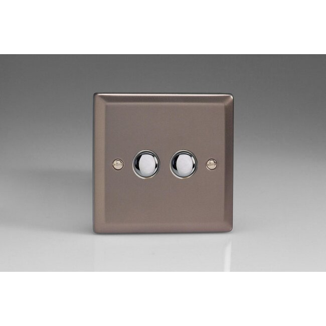 Varilight Classic 2-Gang 6A 1- or 2-Way Push-On/Off Impulse Switch Decorative Pewter Chrome Buttons