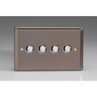 Varilight Classic 4-Gang 6A 1- or 2-Way Push-On/Off Impulse Switch (Twin Plate) Decorative Pewter Chrome Buttons
