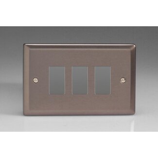 Varilight Classic 3-Gang PowerGrid Plate including Yoke (Twin Plate)  Pewter