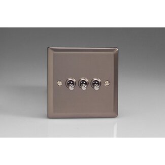 Varilight Classic 3-Gang 10A 1- or 2-Way Toggle Switch Decorative Pewter Chrome Toggles