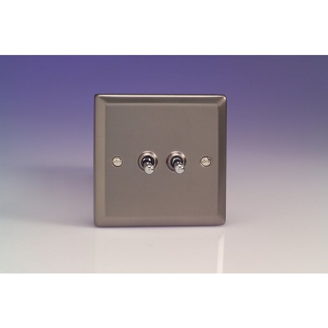 Varilight Classic 2-Gang (10A Intermediate Switch + 10A 1- or 2-Way Toggle Switch) Decorative Pewter Chrome Toggle