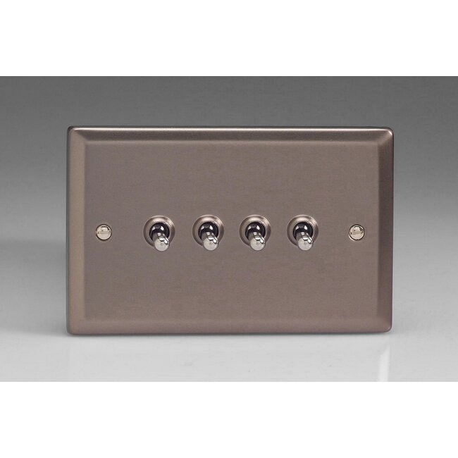 Varilight Classic 4-Gang 10A 1- or 2-Way Toggle Switch (Twin Plate) Decorative Pewter Chrome Toggles