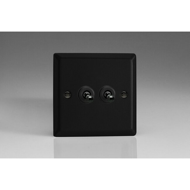Varilight Urban 2-Gang 10A Intermediate Toggle Switch Decorative Matt Black Iridium Toggle