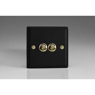 Varilight Vogue 2-Gang 10A Intermediate Toggle Switch Decorative Matt Black Brass Toggle