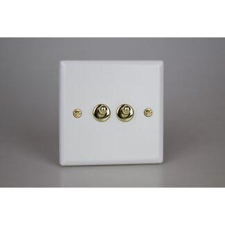 Varilight Vogue 2-Gang 10A Intermediate Toggle Switch Decorative Matt White Brass Toggle