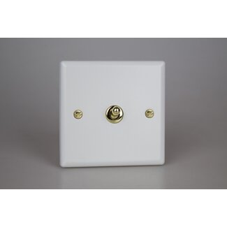 Varilight Vogue 1-Gang 10A Intermediate Toggle Switch Decorative Matt White Polished Brass