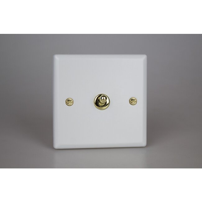Varilight Vogue 1-Gang 10A Intermediate Toggle Switch Decorative Matt White Polished Brass