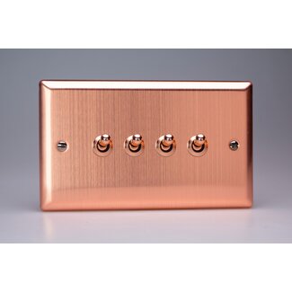 Varilight Urban 4-Gang 10A 1- or 2-Way Toggle Switch (Twin Plate) Decorative Brushed Copper Copper Toggles
