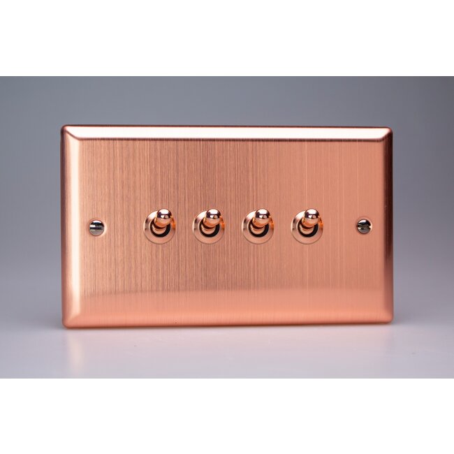 Varilight Urban 4-Gang 10A 1- or 2-Way Toggle Switch (Twin Plate) Decorative Brushed Copper Copper Toggles
