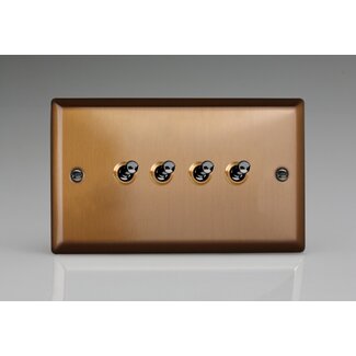 Varilight Urban 4-Gang 10A 1- or 2-Way Toggle Switch (Twin Plate) Decorative Brushed Bronze Iridium Toggles