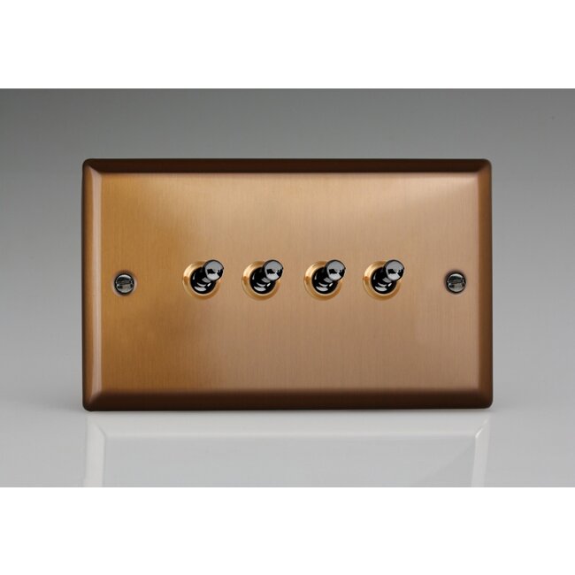 Varilight Urban 4-Gang 10A 1- or 2-Way Toggle Switch (Twin Plate) Decorative Brushed Bronze Iridium Toggles