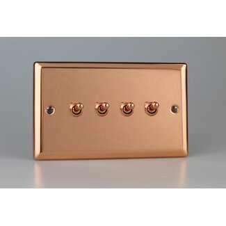 Varilight Urban 4-Gang 10A 1- or 2-Way Toggle Switch (Twin Plate) Decorative Polished Copper Copper Toggles