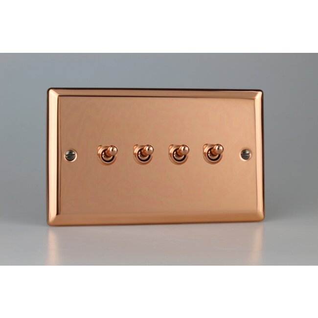 Varilight Urban 4-Gang 10A 1- or 2-Way Toggle Switch (Twin Plate) Decorative Polished Copper Copper Toggles