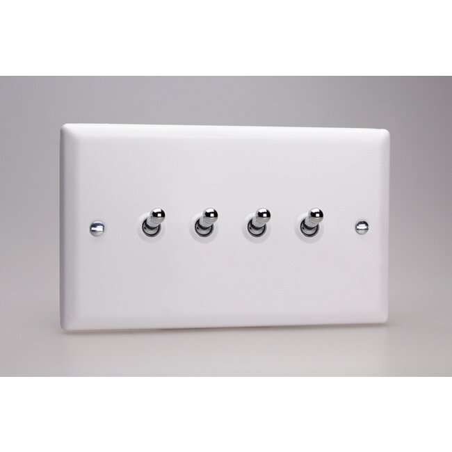 Varilight Urban 4-Gang 10A 1- or 2-Way Toggle Switch (Twin Plate) Chrome Chalk White Chrome