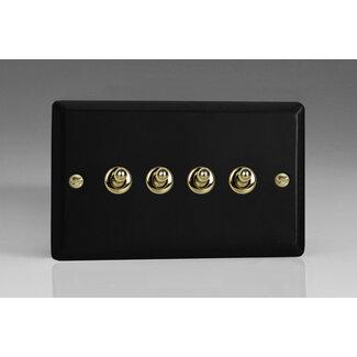Varilight Vogue 4-Gang 10A 1- or 2-Way Toggle Switch (Twin Plate) Decorative Matt Black Polished Brass
