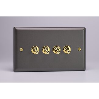 Varilight Vogue 4-Gang 10A 1- or 2-Way Toggle Switch (Twin Plate) Brass Slate Brass