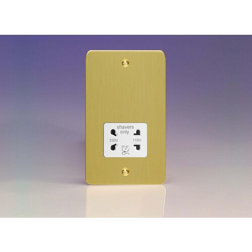 Varilight Ultraflat Dual Voltage Shaver Socket 230V/115V White Brushed Brass White Insert Varilight Ultraflat Dual Voltage Shaver Socket 230V/115V White Brushed Brass White Insert