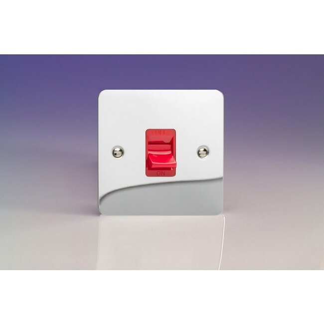 Varilight Ultraflat 45A Cooker Switch (Single Plate, Red Rocker) Red Polished Chrome Red Insert