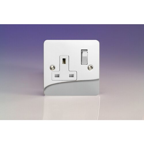 Varilight Ultraflat 1-Gang 13A Double Pole Switched Socket with Metal Rockers White Polished Chrome Chrome/White Inserts Varilight Ultraflat 1-Gang 13A Double Pole Switched Socket with Metal Rockers White Polished Chrome Chrome/White Inserts