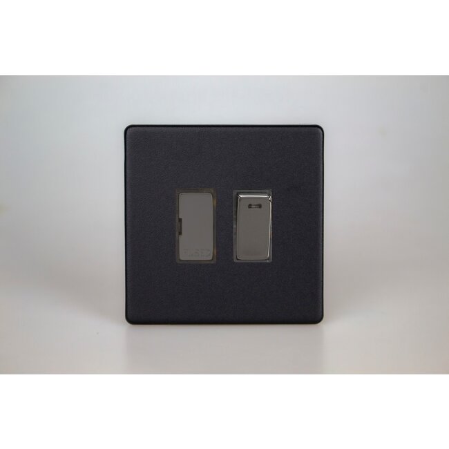 Varilight Urban Screwless 13A Switched Fused Spur + Neon with Metal Inserts Decorative Matt Black Iridium Inserts