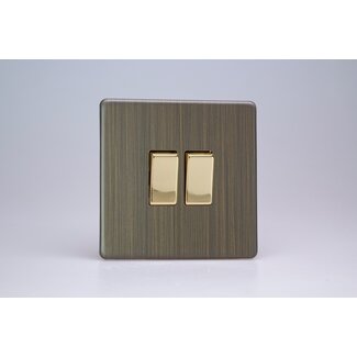 Varilight Urban Screwless 2-Gang (10A Intermediate Switch + 10A 1- or 2-Way Rocker Switch) Brass Antique Brass Brass