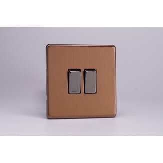Varilight Urban Screwless 2-Gang (10A Intermediate Switch + 10A 1- or 2-Way Rocker Switch) Decorative Brushed Bronze Iridium Rockers