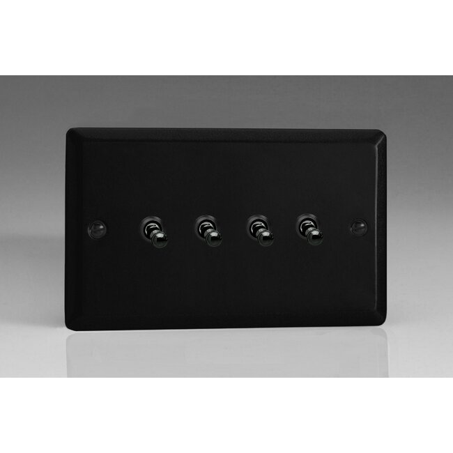 Varilight Urban 4-Gang 10A 1- or 2-Way Toggle Switch (Twin Plate) Decorative Matt Black Iridium Toggles
