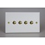 Varilight Vogue 4-Gang 10A 1- or 2-Way Toggle Switch (Twin Plate) Decorative Matt White Polished Brass