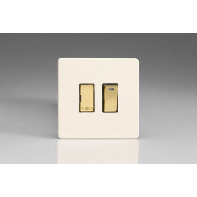 Varilight Screwless 13A Switched Fused Spur + Neon with Metal Inserts Decorative Brass Primed Brass Inserts