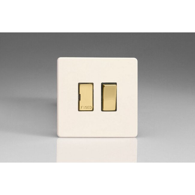 Varilight Screwless 13A Switched Fused Spur with Metal Inserts Decorative Brass Primed Brass Inserts