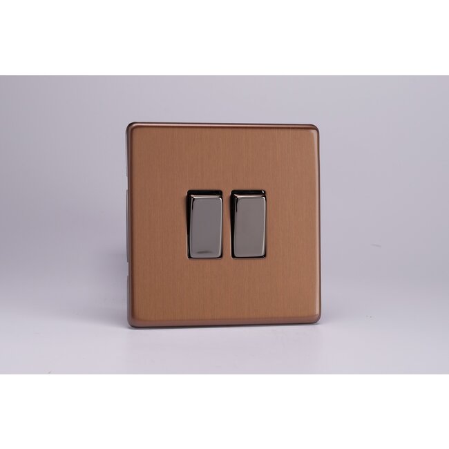 Varilight Urban Screwless 2-Gang (10A Intermediate Switch + 10A 1- or 2-Way Rocker Switch) Decorative Brushed Bronze Iridium Rockers