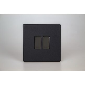 Varilight Urban Screwless 2-Gang 10A Intermediate Rocker Switch Decorative Matt Black Iridium Rockers