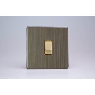 Varilight Urban Screwless 1-Gang 10A Intermediate Rocker Switch with Metal Rockers Brass Antique Brass Brass