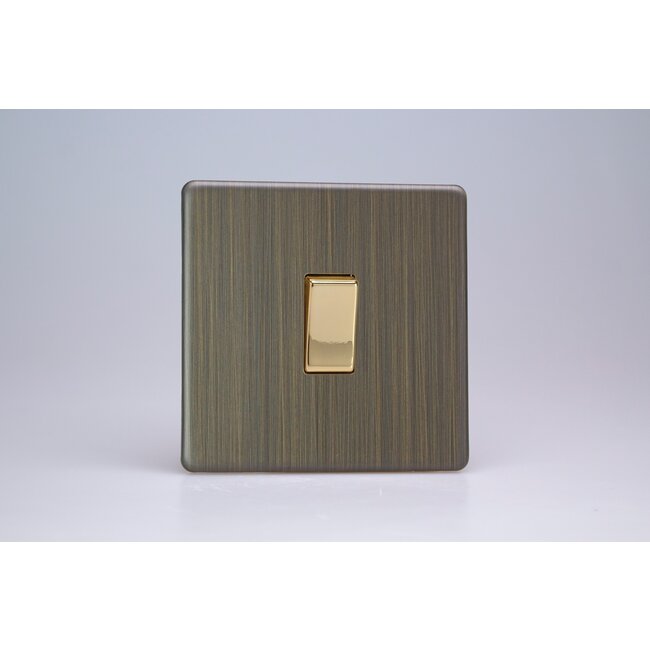 Varilight Urban Screwless 1-Gang 10A Intermediate Rocker Switch with Metal Rockers Brass Antique Brass Brass