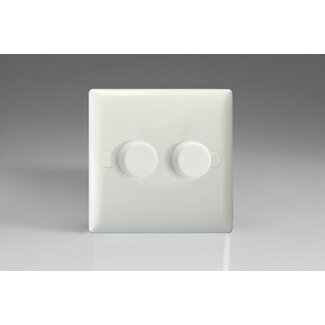 Varilight Value 2-Gang 2-Way Push-On/Off Rotary Dimmer 2 x 40-250W V-Dim Polar White White Knobs