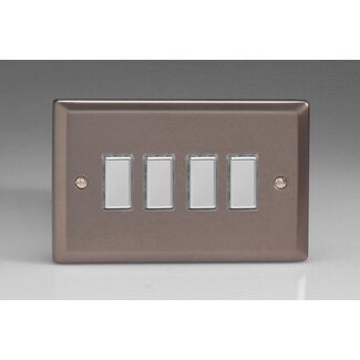 Varilight Classic 4-Gang Tactile Touch Control Dimming Supplementary Controller for use with Multi-Point (formerly Eclique2) Master on 2-Way Circuits (Twin Plate) V-Pro Multi-Point (formerly Eclique2) Pewter Chrome Buttons