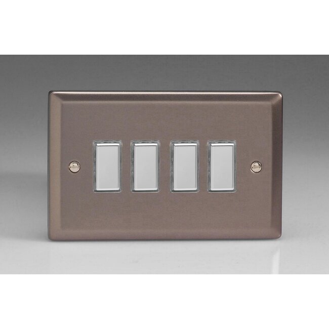 Varilight Classic 4-Gang Tactile Touch Control Dimming Supplementary Controller for use with Multi-Point (formerly Eclique2) Master on 2-Way Circuits (Twin Plate) V-Pro Multi-Point (formerly Eclique2) Pewter Chrome Buttons