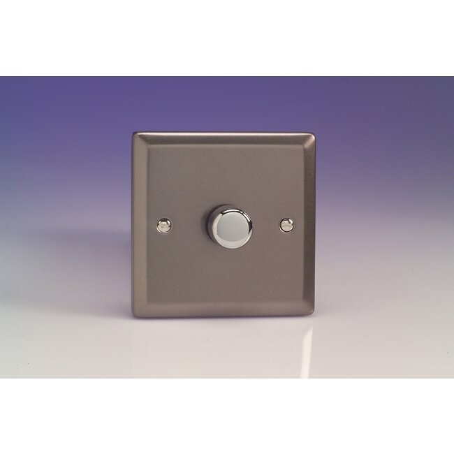 Varilight Classic 1-Gang 2-Way Push-On/Off Rotary LED Dimmer 1 x 0-120W (1-10 LEDs) V-Pro Pewter Chrome Knob