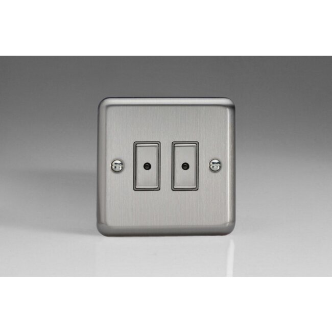 Varilight Classic 2-Gang 1-Way V-Pro Multi-Point Remote/Tactile Touch Control Master LED Dimmer 2 x 0-100W (1-10 LEDs) V-Pro Multi-Point Remote (formerly Eclique2) Matt Chrome Steel Buttons