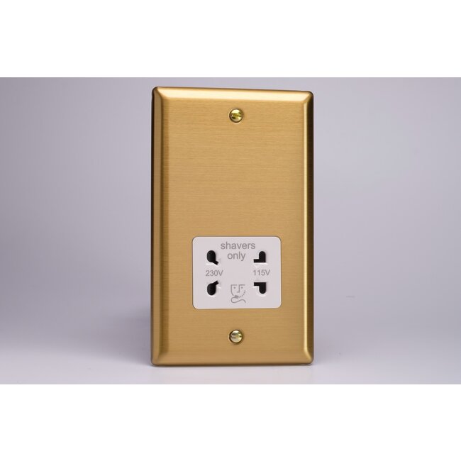 Varilight Classic Dual Voltage Shaver Socket 230V/115V White Brushed Brass White Insert