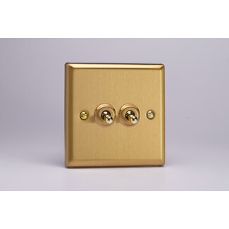 Varilight Classic 2-Gang 10A 1- or 2-Way Toggle Switch Decorative Brushed Brass Brass Toggles