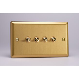 Varilight Classic 4-Gang 10A 1- or 2-Way Toggle Switch (Twin Plate) Decorative Brushed Brass Brass Toggles