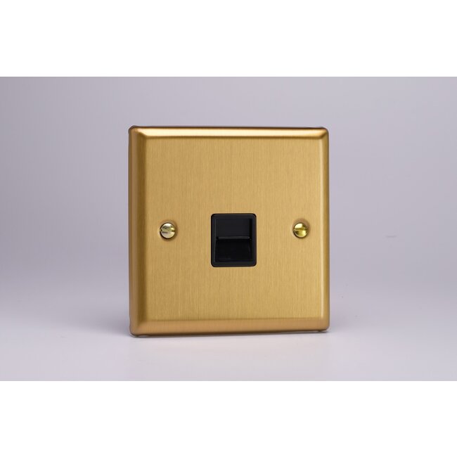 Varilight Classic 1-Gang Telephone Secondary (Extension) Socket Black Brushed Brass Black Insert